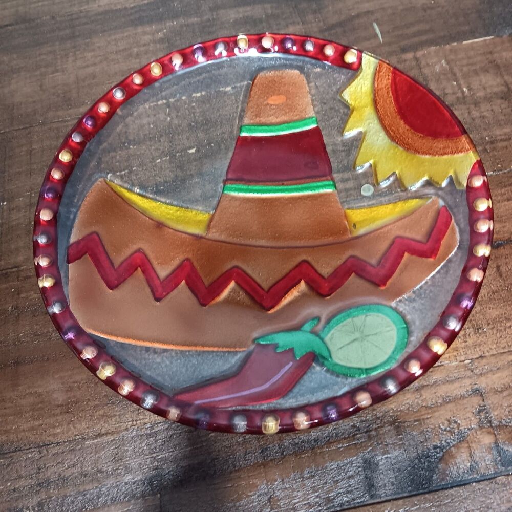 Lori Siebert For Silvestri Hand Blown Glass Mexican Sombrero Hat Plate